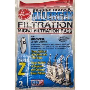 Genuine Hoover Allergen Filtration Micro Filtration Bags Type Z For Upright Clea
